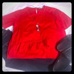 !Red blouse w/ruffle